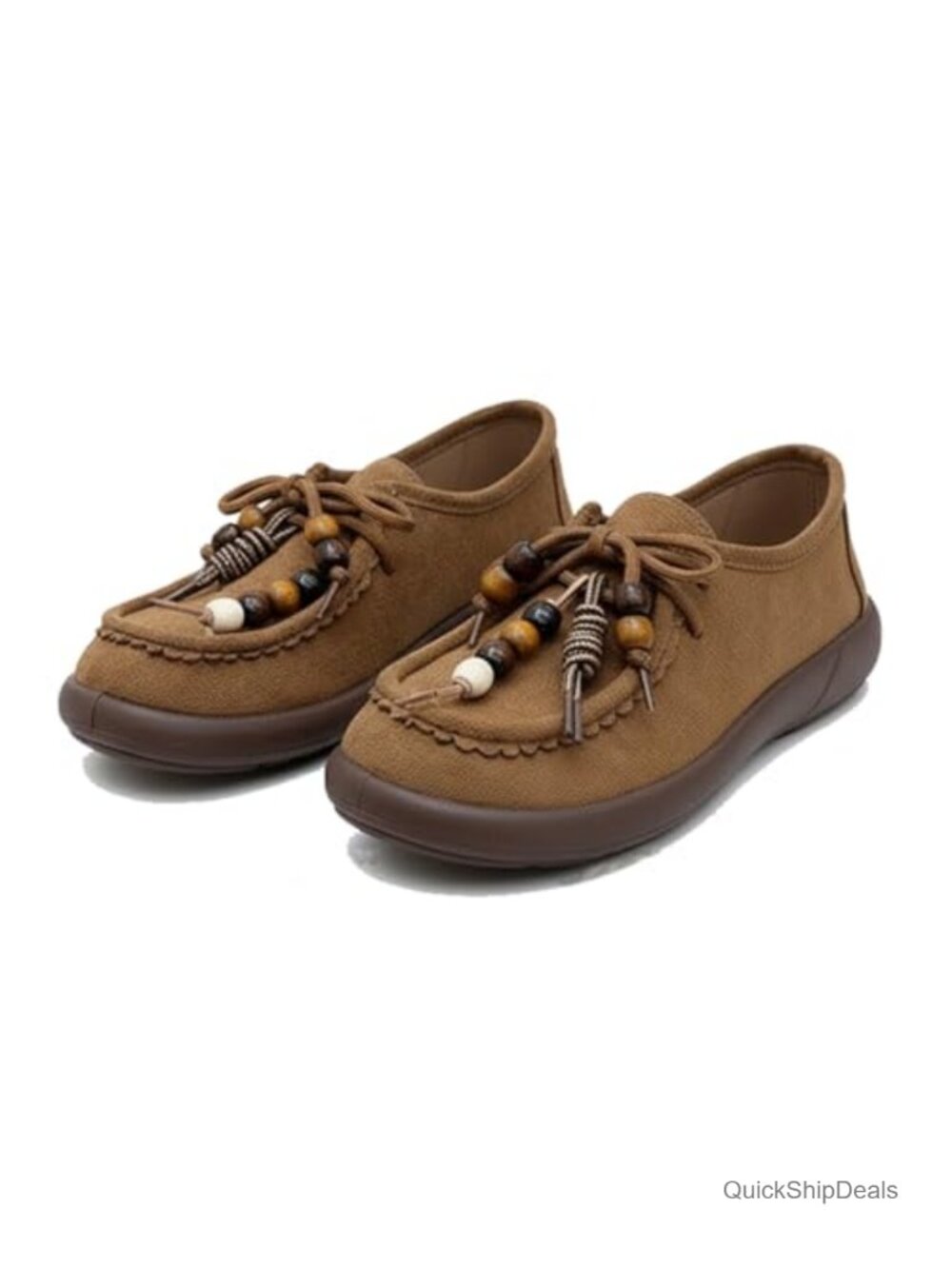 Women's Suede Mocc Beaded Bohemian Slip-On Comfortable Flat